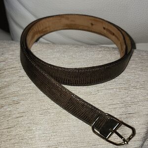 Brown Lizard Leather Men's Belt with Gold Buckle Size 32